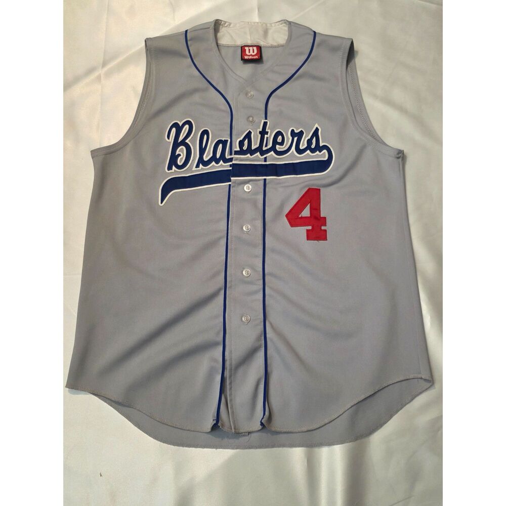 Wilson Mens Gray Blasters 4 Baseball Jersey Button Up Sleeveless Size L XL 23x28
